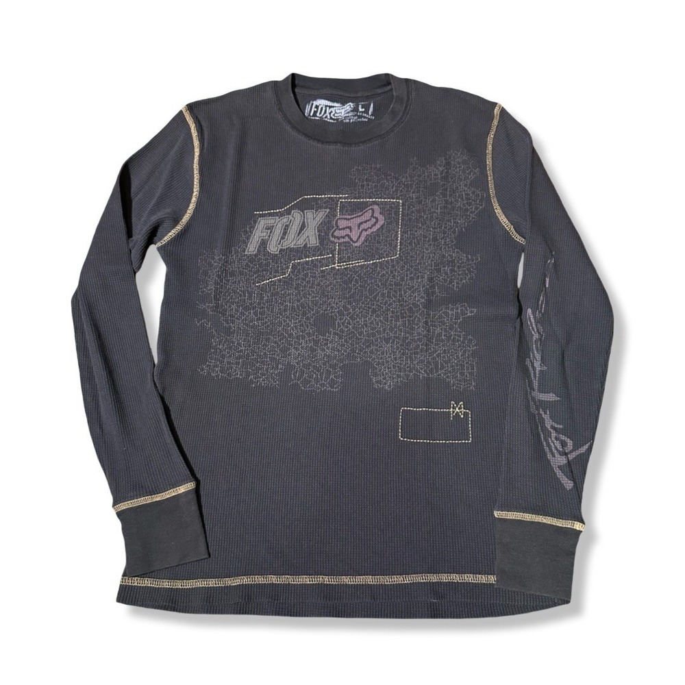 Fox Racing Thermal Shirt Youth Large Black Waffle Knit Long Sleeve Moto